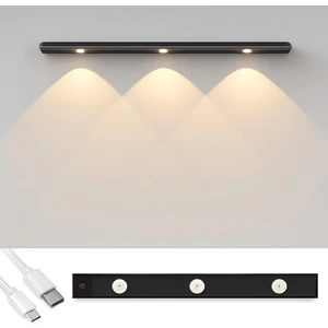 LED Sensörlü Şarjlı Dekoratif Lambası Mutfak-Gece Mıknatıslı 3 Farklı Işık Renk 40CM Siyah Şerit LED