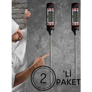 Dijital LCD 2 Adet Siyah Renk Gıda Yemek Termometresi Yemek Isı Ölçer Pil Hediyeli