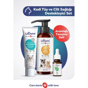 Kedi Tüy Döküm Dökülmesi Önleyici Engelleyici Tüy Sağlığı Destekleyici Set(Malt Paste-Balık Yağı-Damla)