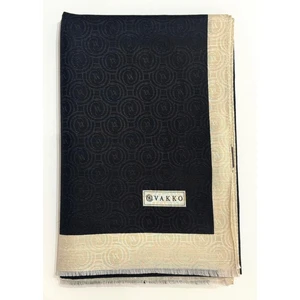 Pamuk Ipek Şeritli Monogram Şal 41728-SIYAH Ekru