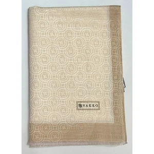 Pamuk Ipek Şeritli Monogram Şal 41728-EKRU