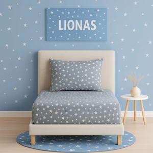 Desenli 100 x 200 cm Tek Kişilikgri Yıldız Lastikli Çarşaf ve Yastık Kılıfı