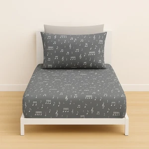 Tek Kişilik Nota Desen Lastikli Çarşaf ve Yastık Kılıfı 120 x 200