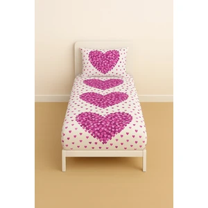 Desenli 120LIK Pembe Kalp Lastikli Çarşaf ve Yastık Kılıfı