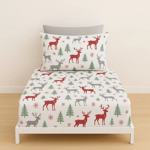 Tek Kişilik Geyik Desen Lastikli Çarşaf ve Yastık Kılıfı 120 x 200