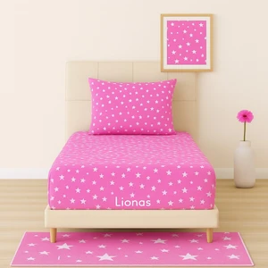 Desenli 100 x 200 cm Tek Kişilik Pembe Yıldız Lastikli Çarşaf ve Yastık Kılıfı