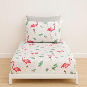 Tek Kişilik Flamingo Desen Lastikli Çarşaf ve Yastık Kılıfı
