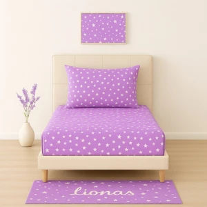 Desenli 100 x 200 cm Tek Kişilik Lila Yıldız Lastikli Çarşaf ve Yastık Kılıfı