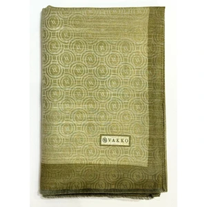 Pamuk Ipek Şeritli Monogram Şal 41728-AÇIK Yeşil