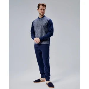 Mooncover Erkek Kışlık Önü Desenli Pijama Takımı Lacivert