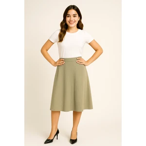 Kadın Haki Renk Midi Boy Etek - Rahat ve Şık