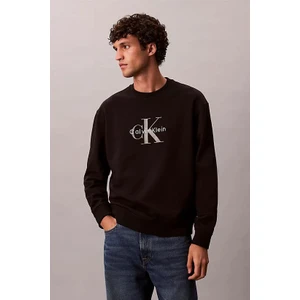 Erkek Bisiklet Yaka Monogram Logolu Pamuklu Sweatshirt - Siyah