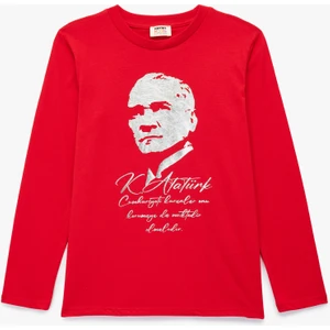 Pamuklu Uzun Kollu Bisiklet Yaka Atatürk Baskılı Tişört