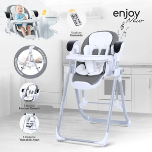 Enjoy Katlanabilir Mama Sandalyesi & Kumandalı Otomatik Bebek Salıncağı Gri