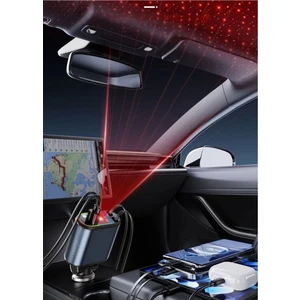 4in1 66W Makara Kablolu Starlight Işık Araç Çakmaklık Şarj Cihazı Hızlı Şarj Yıldız Efekt Şarj Aleti