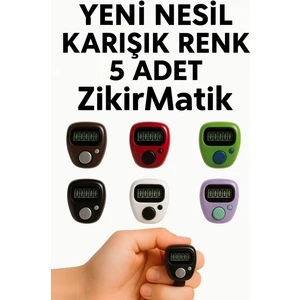 5 Adet - Yeni Nesil Karışık Renk Zikirmatik, Mini Zarif Parmak Geçmeli Yüzü Tipi Dijital Tesbih
