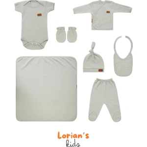 Yeni Doğan Petek Dokulu 7'li Battaniyeli Zıbın Takımı %100 Pamuklu Hastane Çıkışı- Su Yeşili