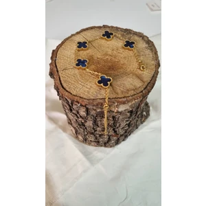 Gold 4 Yaprak Sedefli Lacivert Yonca Şans Çelik Bileklik