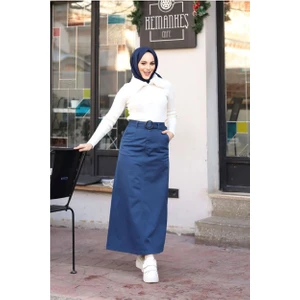 Cep Detaylı Kemerli Tokalı Gabardin Etek Siyah