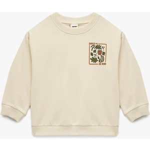 Pamuklu Uzun Kollu Bisiklet Yaka Baskılı Sweatshirt