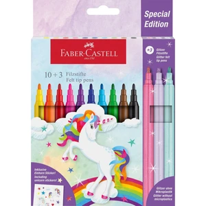 Faber-Castell Unicorn Keçeli Kalem Seti 13'lü 10 Canlı Renk ve 3 Parıltılı Kalem ile