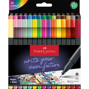 Grip Finepen İnce Keçe Uçlu Kalem Seti, 30’lu, Pastel ve Neon Renkler, 0.4 mm Hassas Uç, Üçgen Gövde