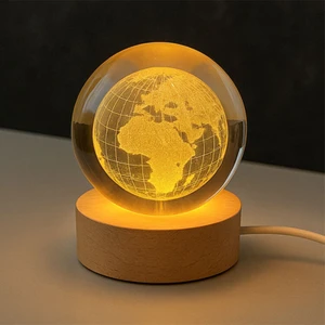 Işıklı Dünya Haritası Kristal Cam Küre Gece Lambası