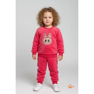 Kız Çocuk Labubu Karakter Nakışlı Peluş Polar Pijama Takımı | Kışlık 2’li Ev Giyim Seti