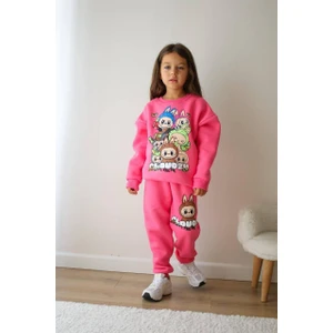 Barbosa Kız Çoçuk 3 Iplik Şardonlu Sweatshırt Eşortman 2'li Takım (Labubu - Capybara)