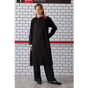 Omzu Büzgülü Gömlek Siyah