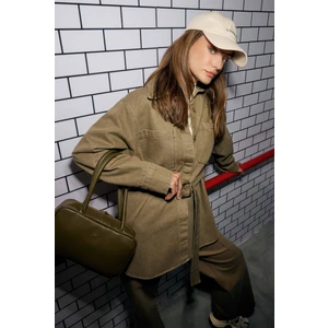 Kemerli Denim Gömlek Bej