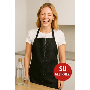 Siyah Spunbond Kalın Kumaş ve Su Geçirmez Cepli Mutfak, Aşçı Önlüğü