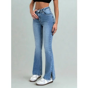 Kadın Ispanyol Paça Yırtmaçlı Jeans Mavi