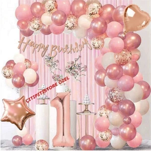 Gül Kurusu 1 Yaş Özel Doğum Günü Balon Zincir Set