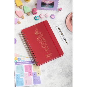 A5 Süresiz Haftalık Planlayıcı Spiralli Kumaş Kapak - Kırmızı