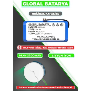 Global Batarya Tefal Explorer Serie 60 Uyumlu Robot Süpürge Bataryası 14.4V 2200mAh Li-ion Pil (Orijinal Kapasite)