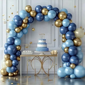 Lacivert Balon Çelenk Seti Altın Konfeti Balonlu Doğum Günü Düğün Yıldönümü Parti Dekorasyonu
