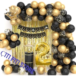 Gold ve Siyah 2 Yaş Balon Zinciri Doğum Günü Seti Iyi Ki Doğdun Doğum Günü Seti Süsü