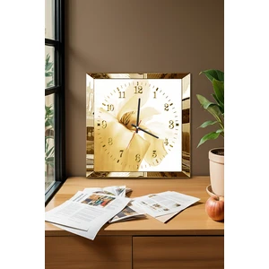 Gold Çerçeveli Sarı Çiçek Temalı Dekoratif Mdf Duvar Saati