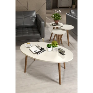 Gold Falez Mobilya Aksesuar ZİGON SEHPA VE ORTA SEHPA SET AHŞAP TORNA ELİPS KREM