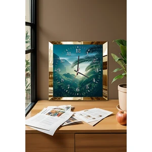 Gold Çerçeveli Doğa Manarası Temalı Dekoratif Mdf Duvar Saati