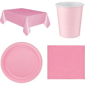 Pembe Masa Örtüsü Bardak Tabak Peçete Seti 16 Kişilik