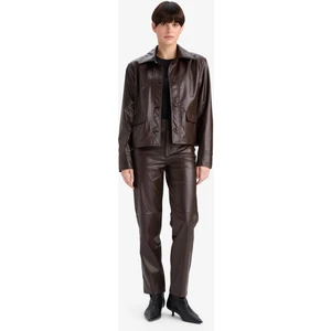 Straight Fit Cepli Kısa Paça Bilek Boy Deri Pantolon G1274AX25AU