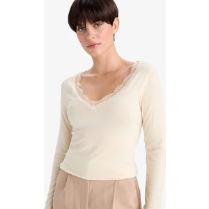 Modal Kaşmir Yumuşak Dokulu Dantelli Uzun Kollu Üst-Fall in Love F3168AX25AU