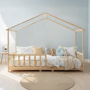 KCB360 Doğal Ahşap Çatılı Dönüştürülebilir Montessori Yatak 120 x 200 cm
