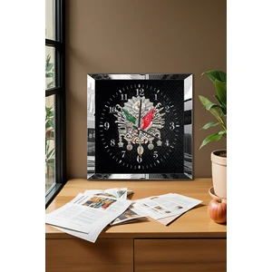 Gümüş Çerçeveli Siyah Osmanlı Tuğrası Temalı Dekoratif Mdf Duvar Saati