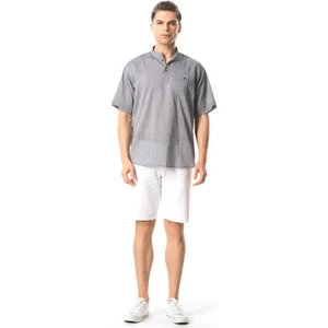 Kısa Kol Şile Bezi Tek Cepli Hakim Yaka Erkek Yazlık Tshirt Gri 3076