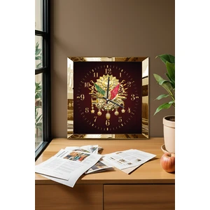 Gold Çerçeveli Turuncu Osmanlı Tuğrası Temalı Dekoratif Mdf Duvar Saati