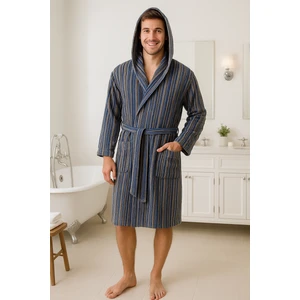 Lucy and Home %100 Pamuk Ipliği Boyalı Çizgili Kadife Bornoz