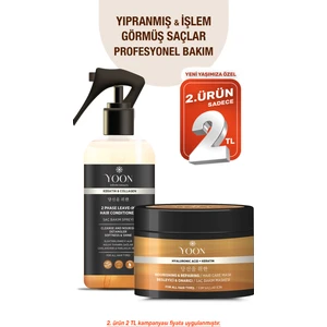 2'li Vegan Saç Bakım Spreyi & Maskesi 250ML, Hyaluronik Asit, Keratin, Kolajen ve B7 Biotinli Set